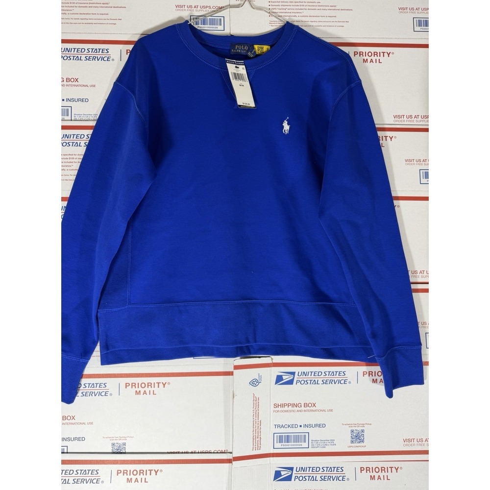 NWT Men POLO RALPH LAUREN The RL Fleece Sweatshirt Blue SZ Med‎ White Pony